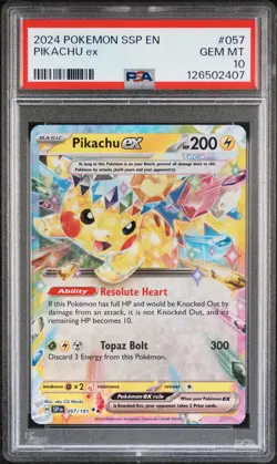 2024 POKEMON SSP EN-SURGING SPARKS #057 PIKACHU EX PSA 10 - Image 1