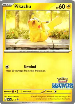 Pokemon TCG Pikachu 214 SVP Promo Illustration Contest 2024 NM - Image 1