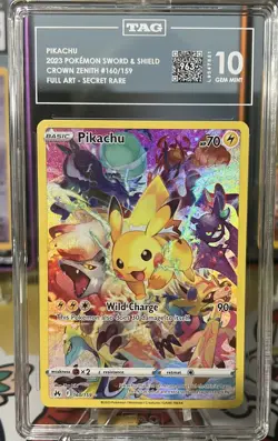 TAG 10 GEM MINT POKEMON PIKACHU #160/159 CROWN ZENITH - Image 1