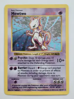 Pokemon Mewtwo Card 010/102 Base Set (Shadowless) Holo - Image 1
