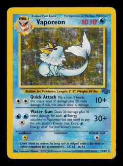 Pokemon Card Vaporeon 12/64 Jungle Holo Vintage Rare WOTC Original MP 1999 - Image 1
