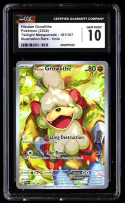 CGC 10 Hisuian Growlithe 181/167 Pokemon Twilight Masquerade 2024 English - Image 1
