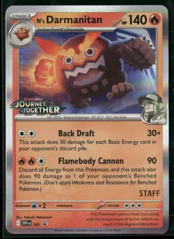 N's Darmanitan SVP 181 STAFF - Pokemon TCG Pre Release Promo Journey Together NM - Image 1