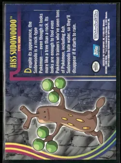 Sudowoodo #185 - Pokemon Topps Johto Tv Animation Blue Logo - Image 2