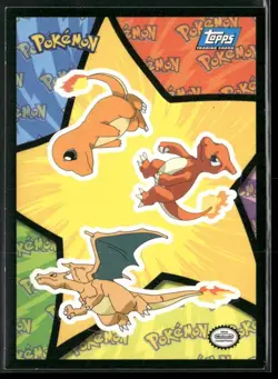 Pokemon Topps Sticker Card #S8 Charmander, Charmeleon & Charizard Blue Logo - Image 1