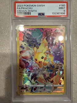 2023 Pokemon SWSH Crown Zenith Pikachu FA #160 PSA 9 Mint Full Art Secret Rare - Image 1