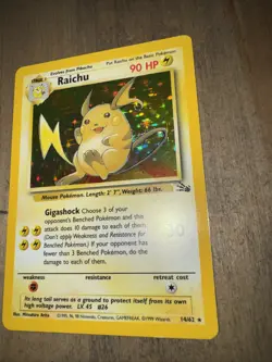 Pokemon TCG Raichu Fossil Holo Rare Card 14/62 Vintage 1999 NM - Image 3