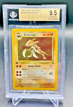 BGS 9.5 - 1999 Pokemon Fossil 1st Edition KABUTOPS HOLO #9 - Image 1
