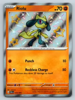 Riolu Shiny Rare Holo SV: Paldean Fates 173/091 NM - Pokemon TCG - Image 1
