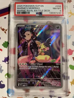 2025 POKEMON SVP EN-SV BLACK STAR PROMO #206 MARNIE'S MORPEKO PSA 8 - Image 1