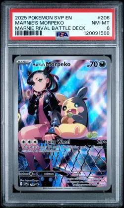2025 POKEMON SVP EN-SV BLACK STAR PROMO #206 MARNIE'S MORPEKO PSA 8 - Image 1