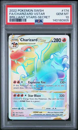 2022 POKEMON SWORD & SHIELD BRILLIANT STARS #174 FULL ART/CHARIZARD VSTAR PSA 10 - Image 1