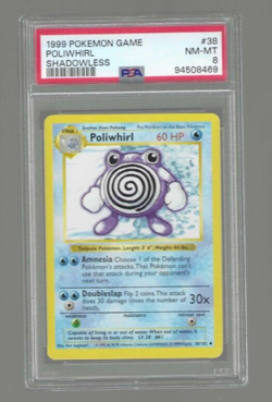 1999 Pokemon POLIWHIRL SHADOWLESS #38 PSA 8 NM-MT - Image 1