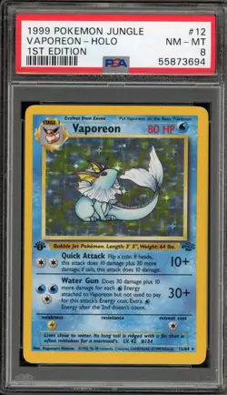 Pokemon Vaporeon Jungle 1st Edition Holo Rare #12 PSA 8 - Image 1