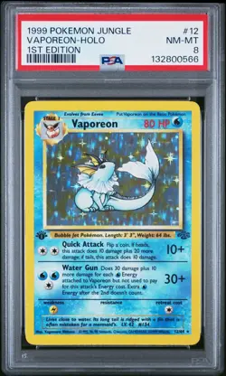 1999 Pokemon Jungle Vaporeon 1st Edition Holo 12/64 PSA 8 NM-MT - Image 1