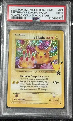 2021 Pokemon Celebrations Birthday Pikachu #24 Holo Classic Collection PSA 9 - Image 1