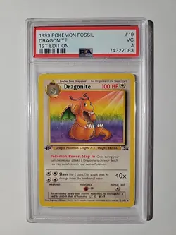 1999 Pokemon Fossil Dragonite 1st Edition PSA 3 Very Good - Image 1