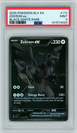 2025 POKEMON BLK EN-BLACK BOLT #172 ZEKROM ex BLACK WHITE RARE PSA 9 MINT - Image 1