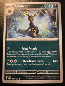 Umbreon 130/197 Uncommon Scarlet & Violet: Obsidian Flames Pokemon TCG - Image 1