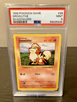 PSA 9 MINT Growlithe Shadowless #28 1999 Pokemon TCG Base Set - Image 1