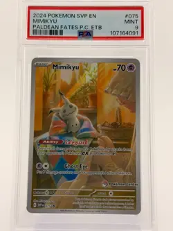 2024 POKEMON CENTER SVP EN MIMIKYU PALDEAN FATES PC ETB STAMPED PROMO 075 PSA 9 - Image 1