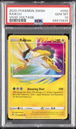 2020 POKEMON SWORD & SHIELD VIVID VOLTAGE #050 RAIKOU PSA 10 - Image 1
