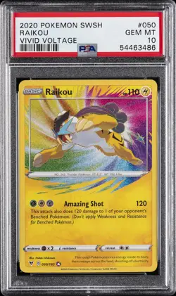 2020 POKEMON SWORD & SHIELD VIVID VOLTAGE #050 RAIKOU PSA 10 - Image 1