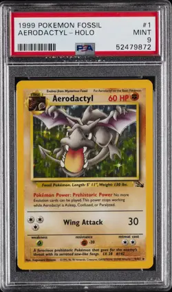 1999 POKEMON FOSSIL #1 AERODACTYL-HOLO PSA 9 - Image 1