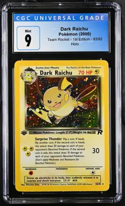 Dark Raichu - Pokemon (2000) - Team Rocket - 1st Ed. - 83/82 - Holo - CGC 9 - Image 1