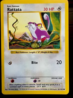 Pokemon TCG: 1999 Rattata 061/102- SHADOWLESS Base Set-Vintage Pokemon Card - Image 1