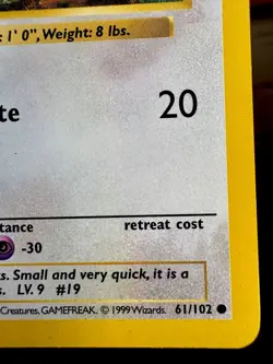 Pokemon TCG: 1999 Rattata 061/102- SHADOWLESS Base Set-Vintage Pokemon Card - Image 3