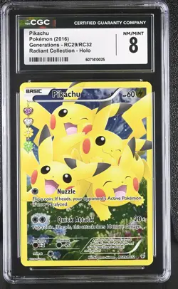 CGC 8 Pikachu 2016 Generations RC29/RC32 Radiant Collection Holo Pokemon Card - Image 1