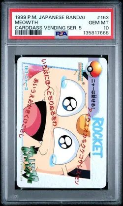Pokemon Japanese Bandai Meowth #163 PSA 10 GEM MINT Carddass Anime Series 5 - Image 3