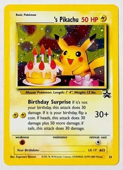 2000 Pokemon Promo #24 Birthday Pikachu Holo Black Star NM !! - Image 1