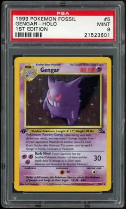 1999 Pokemon Fossil 5/62 Gengar Holo 1st Edition PSA 9 - Image 1