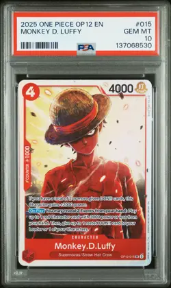 2025 ONE PIECE OP12-LEGACY OF THE MASTER #015 MONKEY D. LUFFY PSA 10 - Image 1