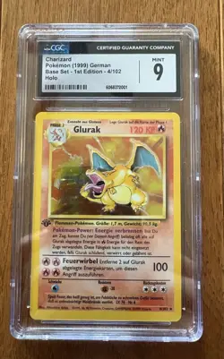 Pokemon Charizard (Glurak) Base Set 1st Edition GERMAN Holo Rare #4 CGC 9 Mint - Image 1