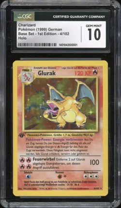 1999 Pokemon GERMAN 1st Edition Base Set Glurak-Charizard Holo 4/102 CGC 10 GEM - Image 1