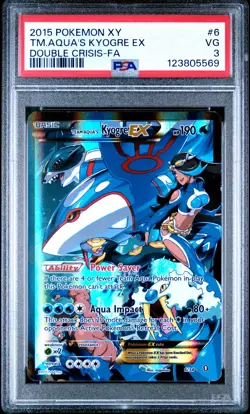 2015 POKEMON XY DOUBLE CRISIS #6 FULL ART/TEAM AQUA'S KYOGRE EX PSA 3 - Image 1