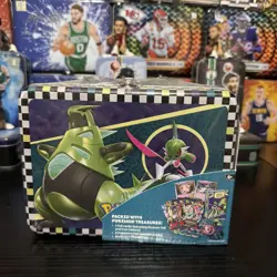 POKEMON TREASURE CHEST METAL LUNCHBOX SEALED MEGA Two Promo Cards + Six Packs - Image 1