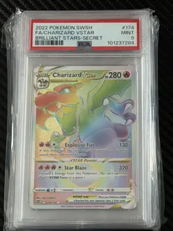2022 Pokemon SWSH Brilliant Stars Charizard Vstar Secret Rare #174 PSA 9 - Image 1