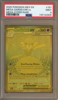 Pokemon Mega Evolution 187 Mega Gardevoir ex Hyper Rare Gold PSA 9 MINT - Image 1