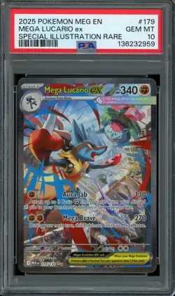 Pokemon Mega Evolution #179 Mega Lucario ex Special Illustration Rare PSA 10 - Image 1