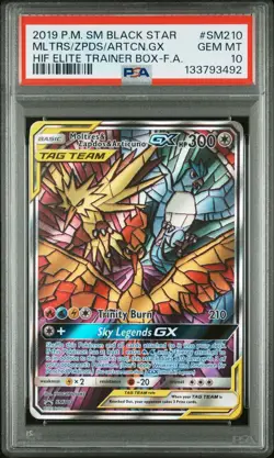 PSA 10 GEM MINT 2019 POKEMON SM PROMO MOLTRES ZAPDOS ARTICUNO GX FULL ART SM210 - Image 2