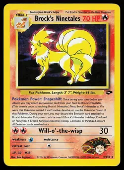 Brock's Ninetales 3/132 Holo Rare Gym Challenge Pokemon Card creased - Image 1