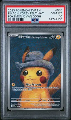 2023 Pokemon SVP EN Pikachu Grey Felt Hat Van Gogh #085 PSA GEM MT 10 - Image 1