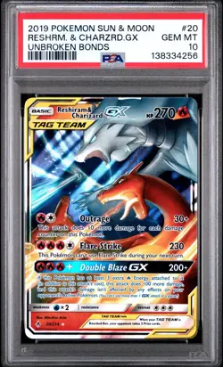 Reshiram & Charizard GX Holo PSA 10 Unbroken Bonds 20/214 SM - Image 1