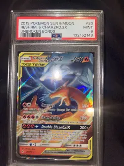 2019 Pokemon Reshiram & Charizard GX Holo PSA 9 - MINT - Unbroken Bonds 20/214 - Image 1