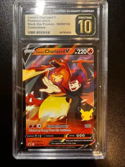 CGC 10 Pristine Pokemon Celebrations Lance’s Charizard V Promo Card SWSH133 - Image 1