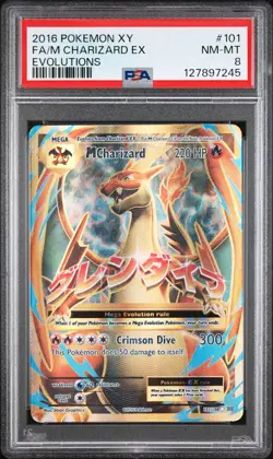 2016 POKEMON XY EVOLUTIONS #101 FULL ART/M CHARIZARD EX PSA 8 - Image 1
